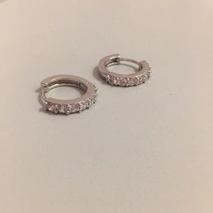 Sterling silver crystal mini hoop earrings